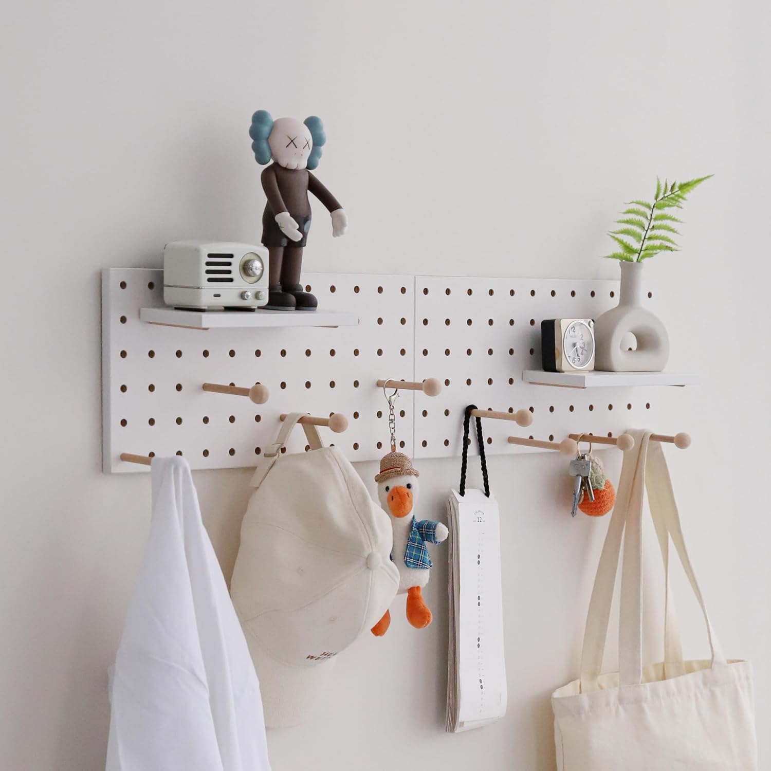 Wooden Pegboard Modular Display Organization Storage Wall Hooks Shelf(Color:Oak)
