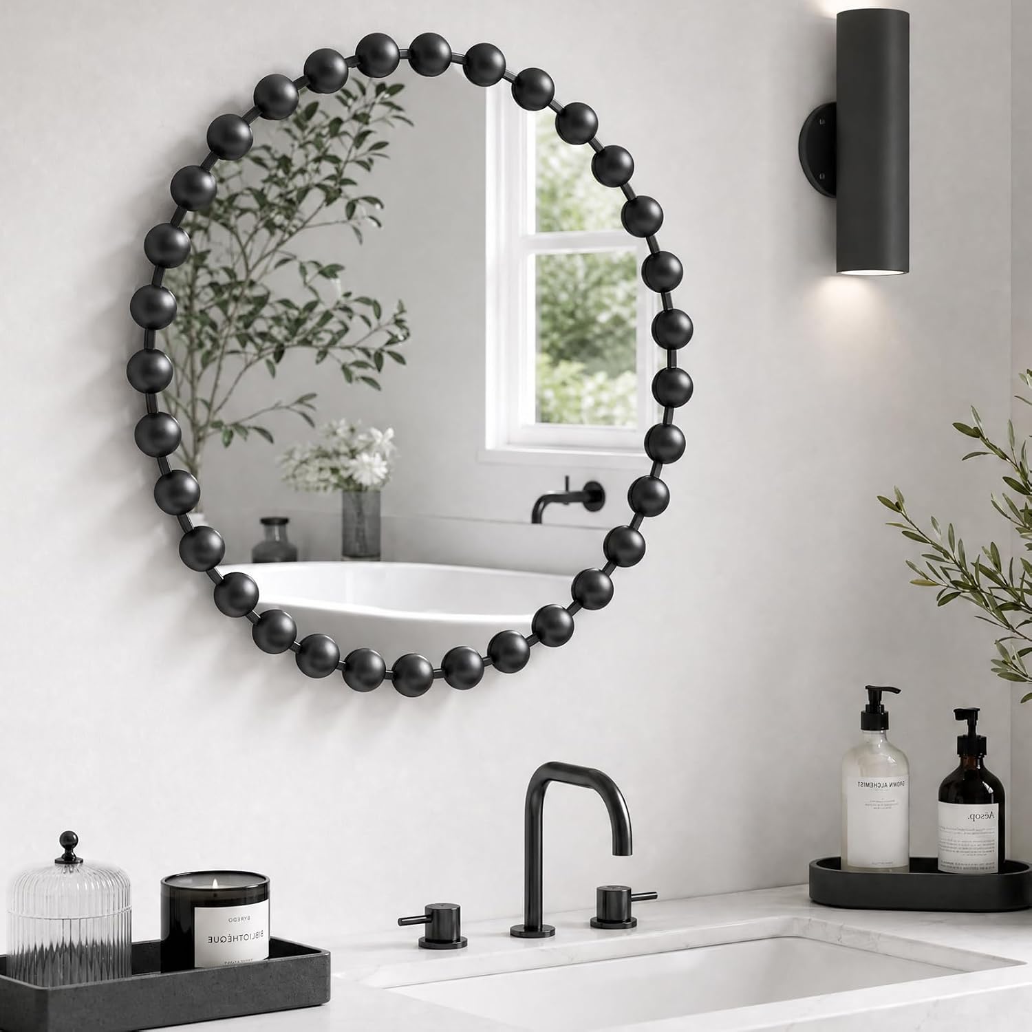 Madison Park Round Mirror, Metal Frame Circle Mirror 27 inch, Wall Art Decor Mounted Hanging for Entryway, Bathroom, hallway, Living Room, Vanity