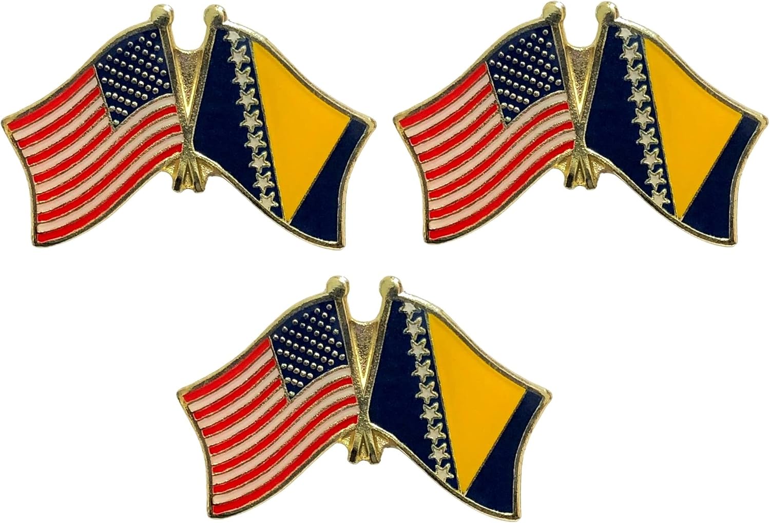 3 National Country Flag Crossed Enamel Flag Pins Pack of 3 Friendship Double Flags