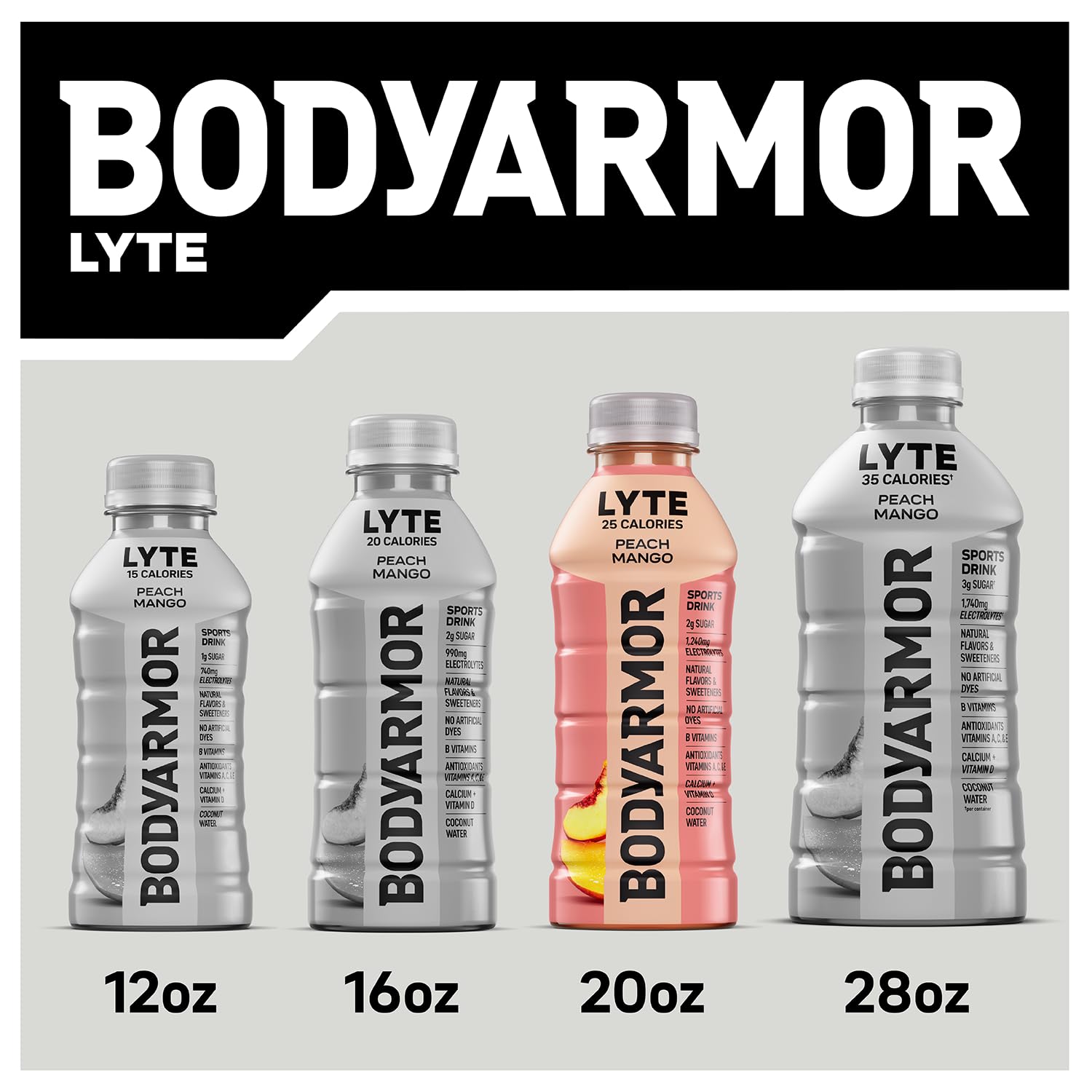 BODYARMOR LYTE Sports Drink, Peach Mango Electrolyte Drink, 12 Oz (8 Pk)