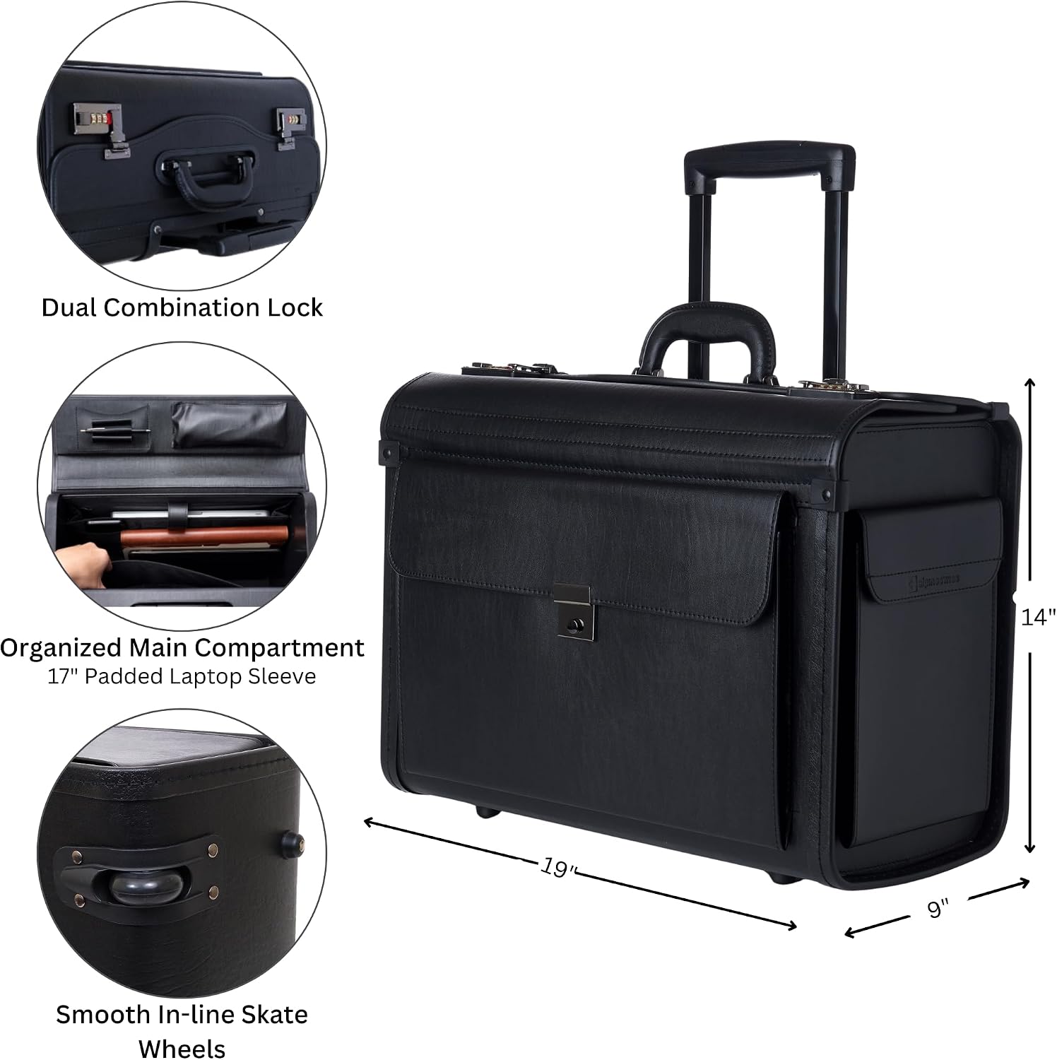 Alpine Swiss Rolling 17" Laptop Briefcase on Wheels Attache Lawyers Case Legal Size