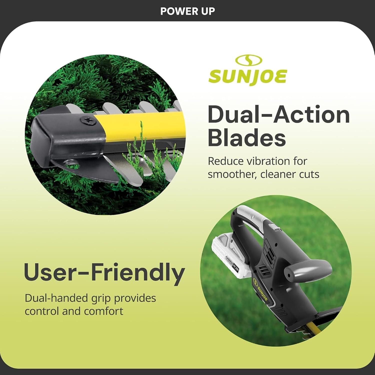Sun Joe 24V-HT18-LTE 24V 2.0Ah 18-in Cordless Handheld Hedge Trimmer 5/8" Cutting Capacity, Blade, Kit (w/ 2.0 Ah Battery + Quick Charger)