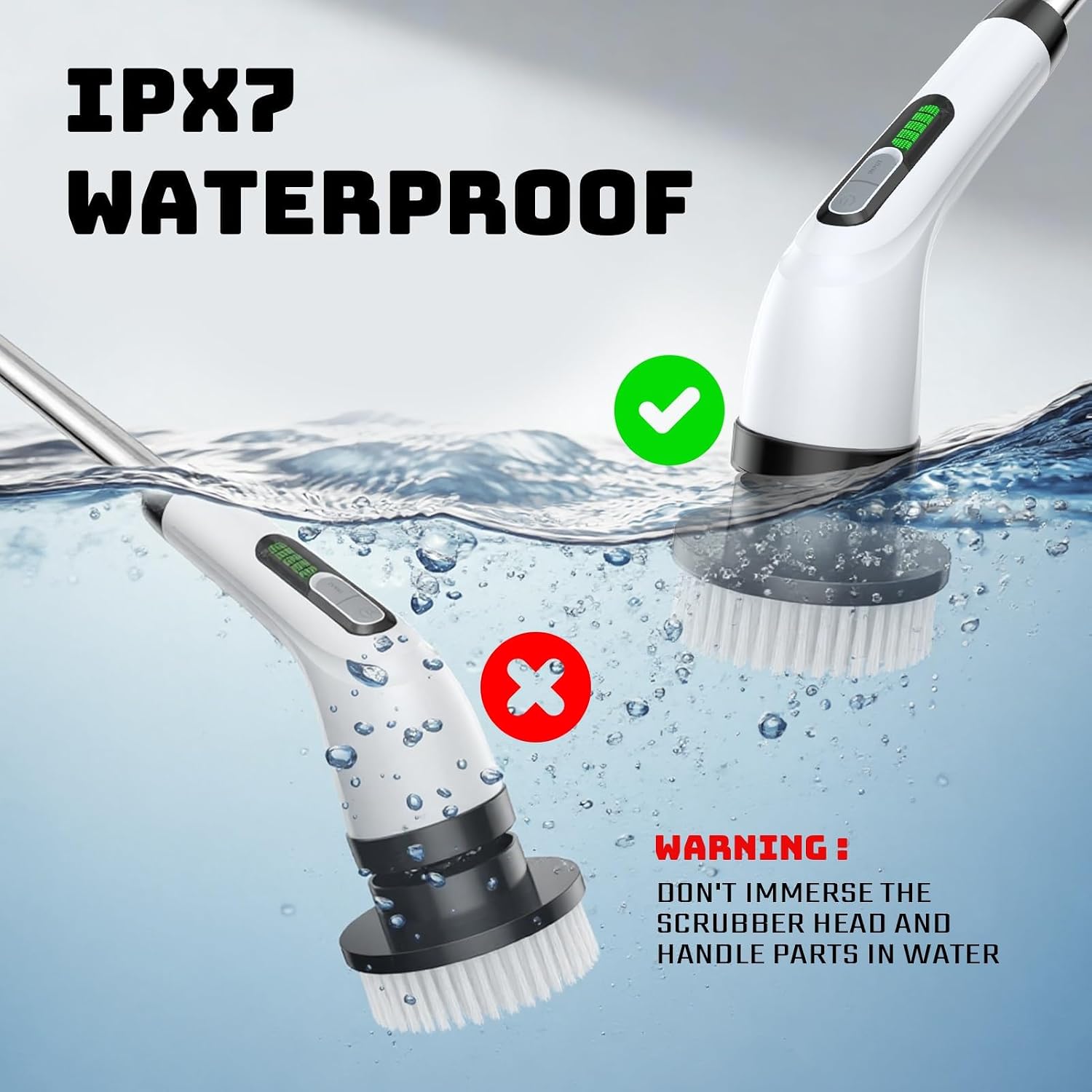 Highyes Electric Spin Scrubber for Bathroom | IPX7 Waterproof Shower Scrubber with Extendable Long Handle，Bathroom Cleaning Scrubber with 7
