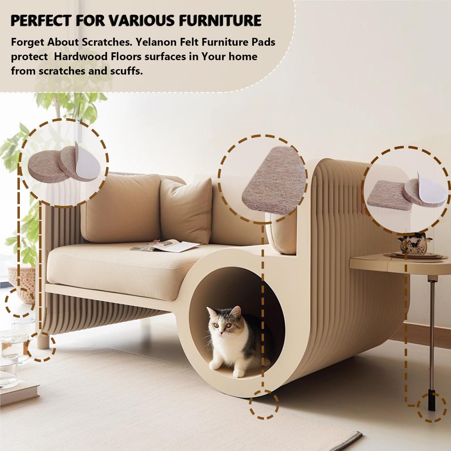 Yelanon Felt Furniture Pads 56 Pcs for Hardwood Floors Brown