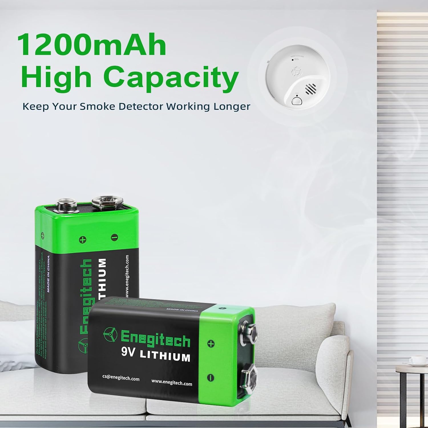 Enegitech 9V Lithium Battery, 9 Volt Lithium Battery 1200mAh for Smoke Detector, Fire Alarm, Keyless Entry Door Lock, Multimeter