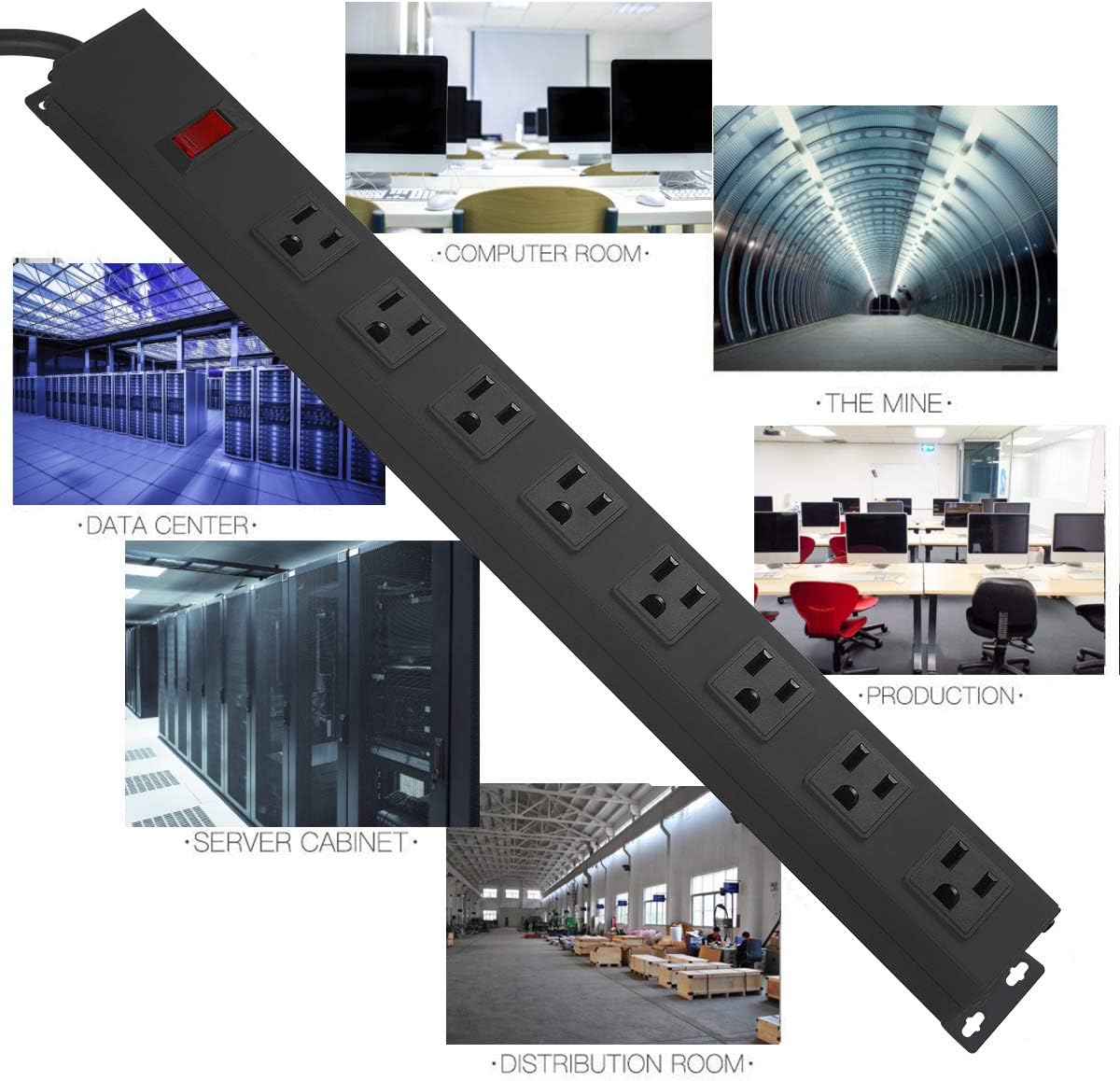 HHOSET Heavy Duty Long 8 Outlets, 14AWG Extension Cord, Black, 6FT, 1