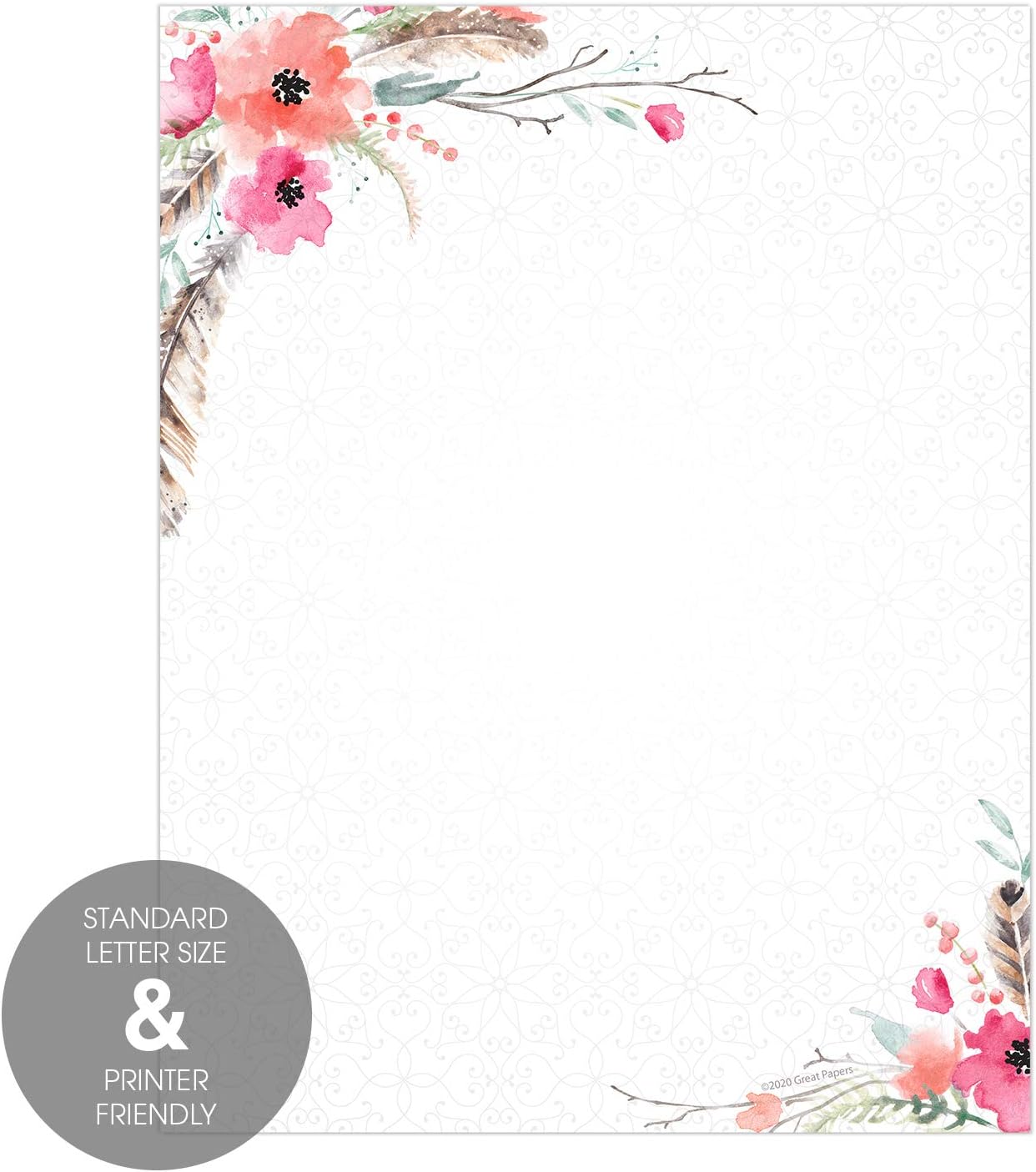 Great Papers! Lush Greenery Letterhead / 80 Floral Sheets 8.5" x 11" Beautiful Watercolor Botanical All Occasion Letter Paper