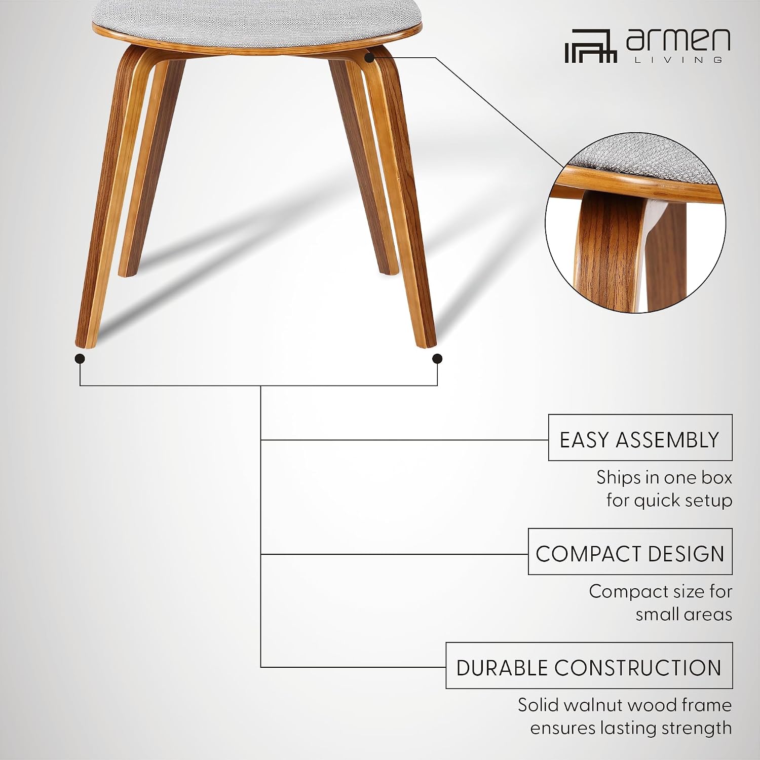 Armen Living Jaguar Dining Chair in Charcoal Fabric and Walnut Wood Finish,Charcoal/Walnut Finish 20D x 18W x 29H in