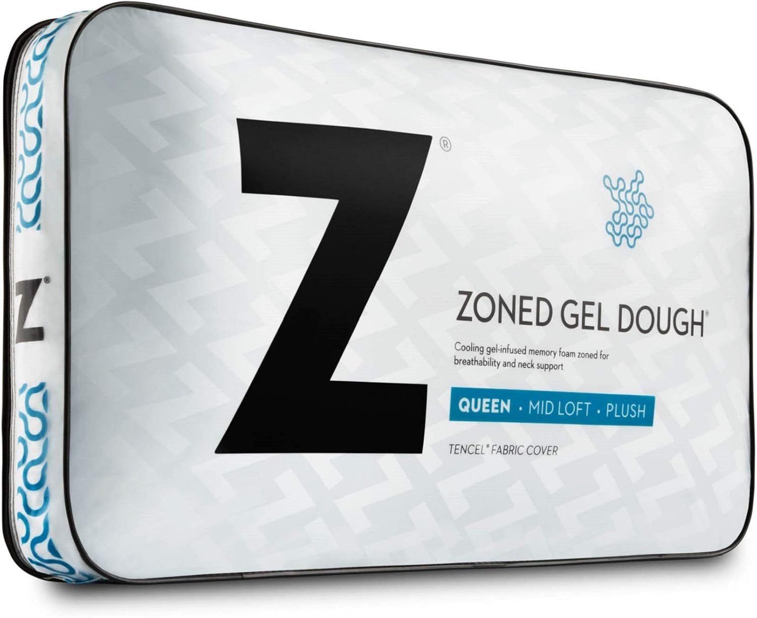 MALOUF Zoned Dough Gel-Infused Memory Foam Bed Pillow-5-Year U.S. Warranty-Queen-Mid Loft, Queen Mid Loft