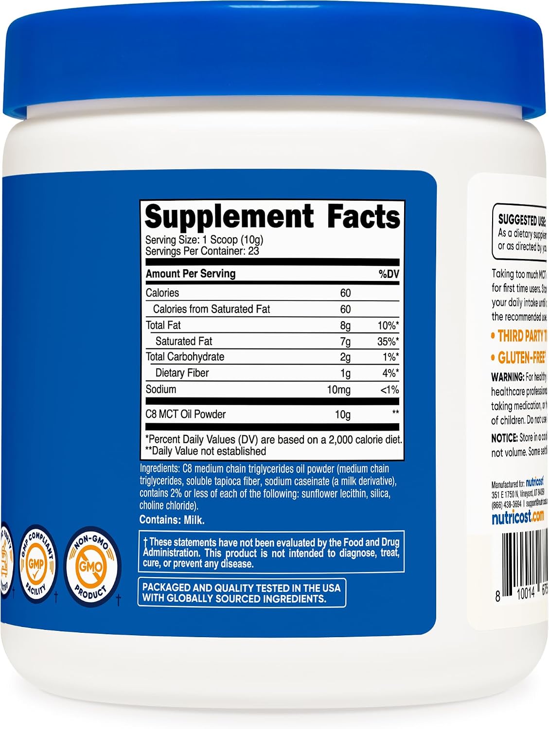 Nutricost C8 MCT Oil Powder 1LB (16.2oz) - 95% C8 MCT Oil Powder