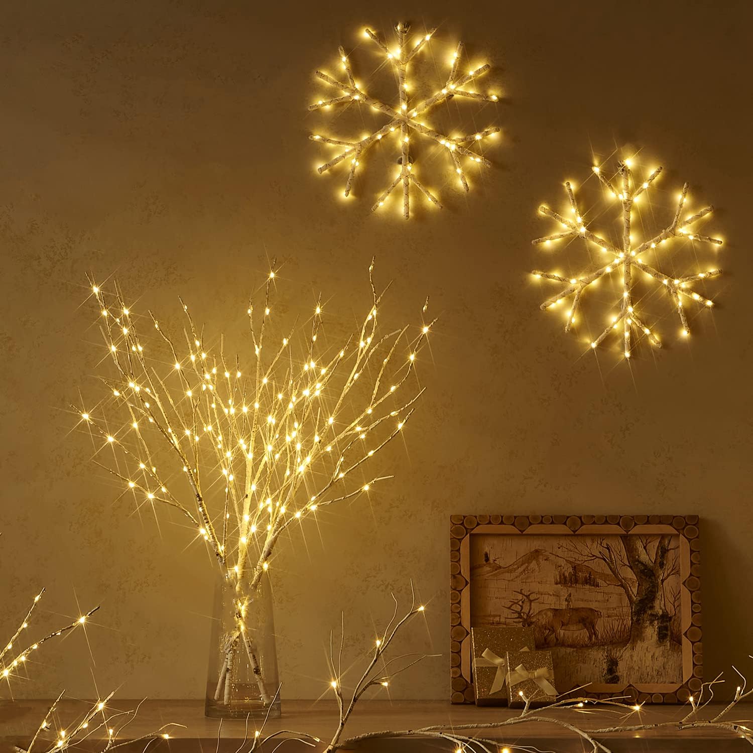 Fudios Lighted Branches with Timer 70 LED Fairy Lights 18in Battery Operated, Willow Branches with Lights for Vase Christmas Holiday Home Decor