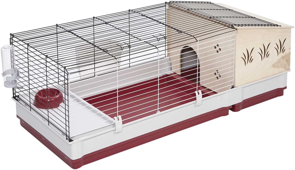 MidWest Homes for Pets 158 Wabbitat Deluxe Rabbit Home, Rabbit Cage, 39.5 L x 23.75 W x 19.75 H Inch, Maroon/White