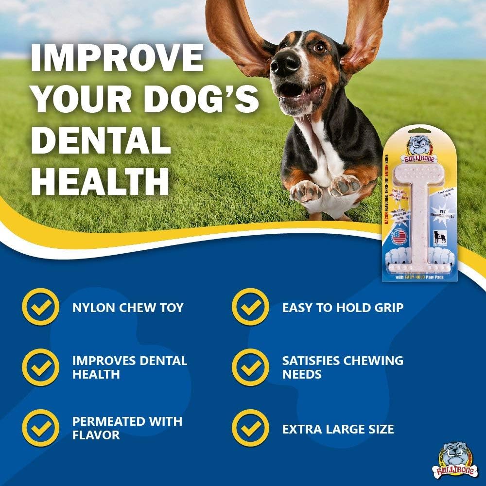Bullibone Nylon Dog Chew Toy for Aggressive Chewers - Dental Hygiene Bone with Beef Flavor, Durable Tough Chew Toys for Small Dogs, Indestructible Dog Bone - 3 Pack
