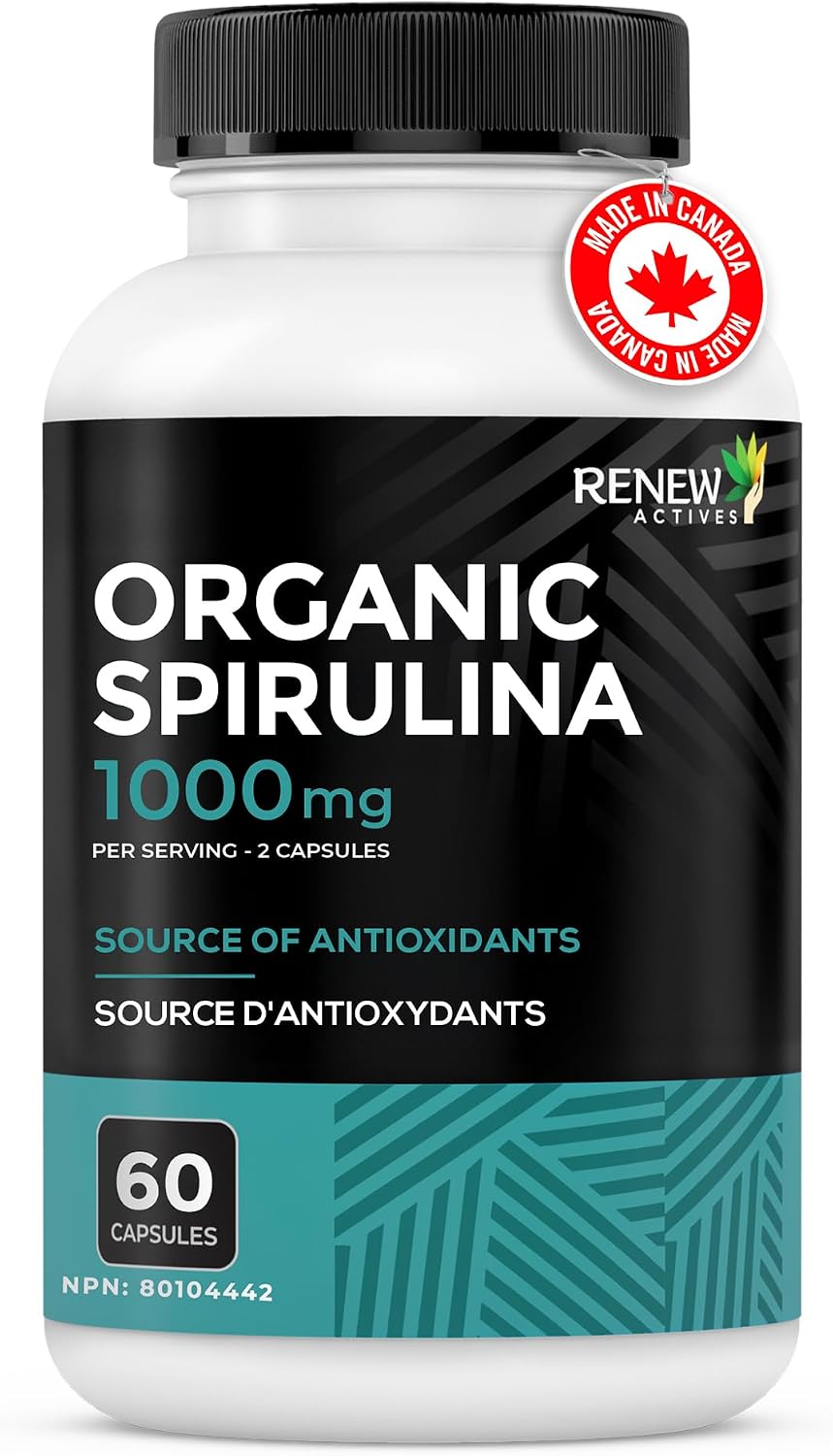 Renew Actives Organic Spirulina 1000MG per 2 Capsules – Superfood for Men & Women – Supports Energy