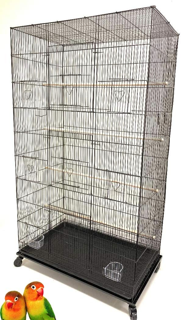 55" X-Large with 3/8-Inch Tight Bar Spacing for Multiple Flight Small Size Bird Aviary Budgie Canary Finches Breeding Home Cage with Removable Rolling Stand