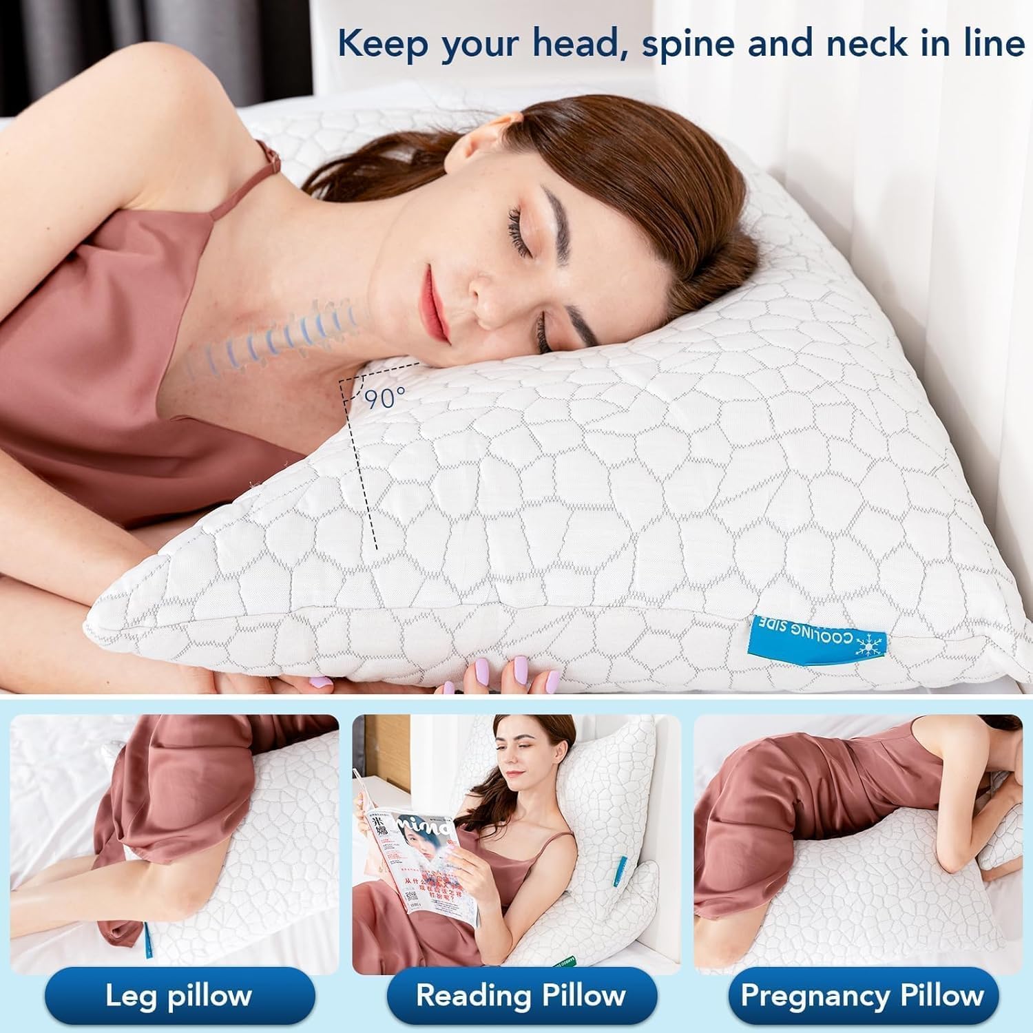 SUPA MODERN Cooling Pillow Queen Size Set of 2, CertiPUR-US Shredded Memory Foam Pillows for Sleeping, Cool Bed Pillows for Hot Sleepers, Adjustable Firm Pillow for Side,Back,Stomach Sleepers