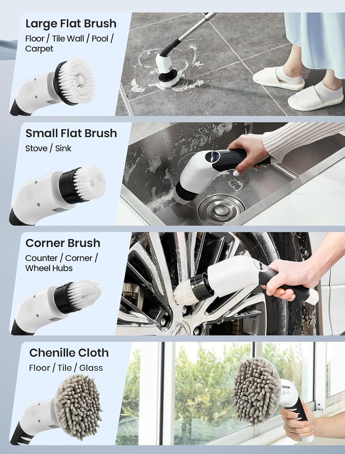 Keimi Electric Spin Scrubber, 2025 New Cordless Shower Cleaning Brush with 8 Replaceable Brush Heads, 3 Adjustable Speeds