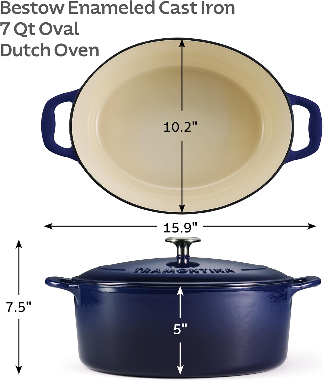 Tramontina Bestow Enameled Cast Iron 4-Qt Braiser Pan with Lid, Blue | Oven-to-Table Casserole Dish, Great for Shallow Braises & Simmers