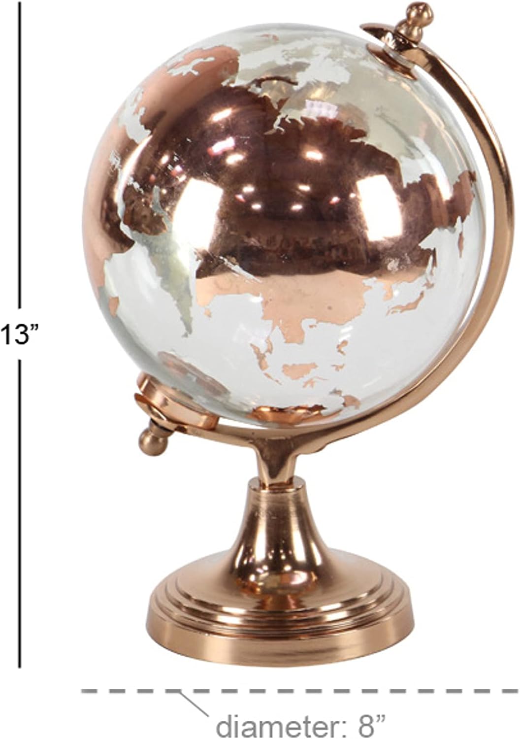 Deco 79 Aluminum Globe with Tiered Base, 9" x 8" x 13", Copper