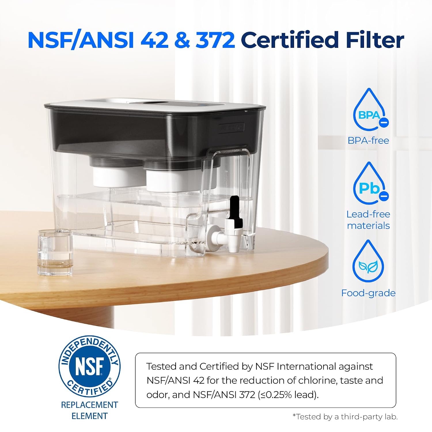 Waterdrop WFD-22L Large Water Filter Dispenser, 40-Cup Capacity, Black