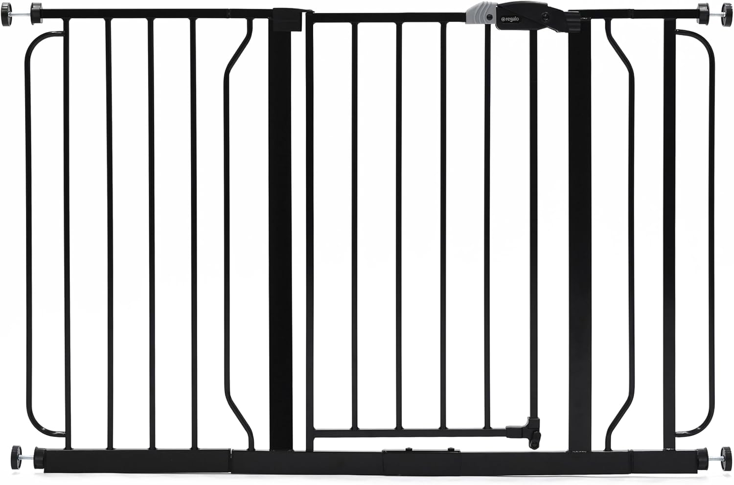 Regalo Safety 29"-49" Extra Wide Baby Gate, Bottom of Stairs & Doorways | Pressure Mounted with Door, For Babies, Toddlers & Pets, White, Tested & Trusted for 30 Years