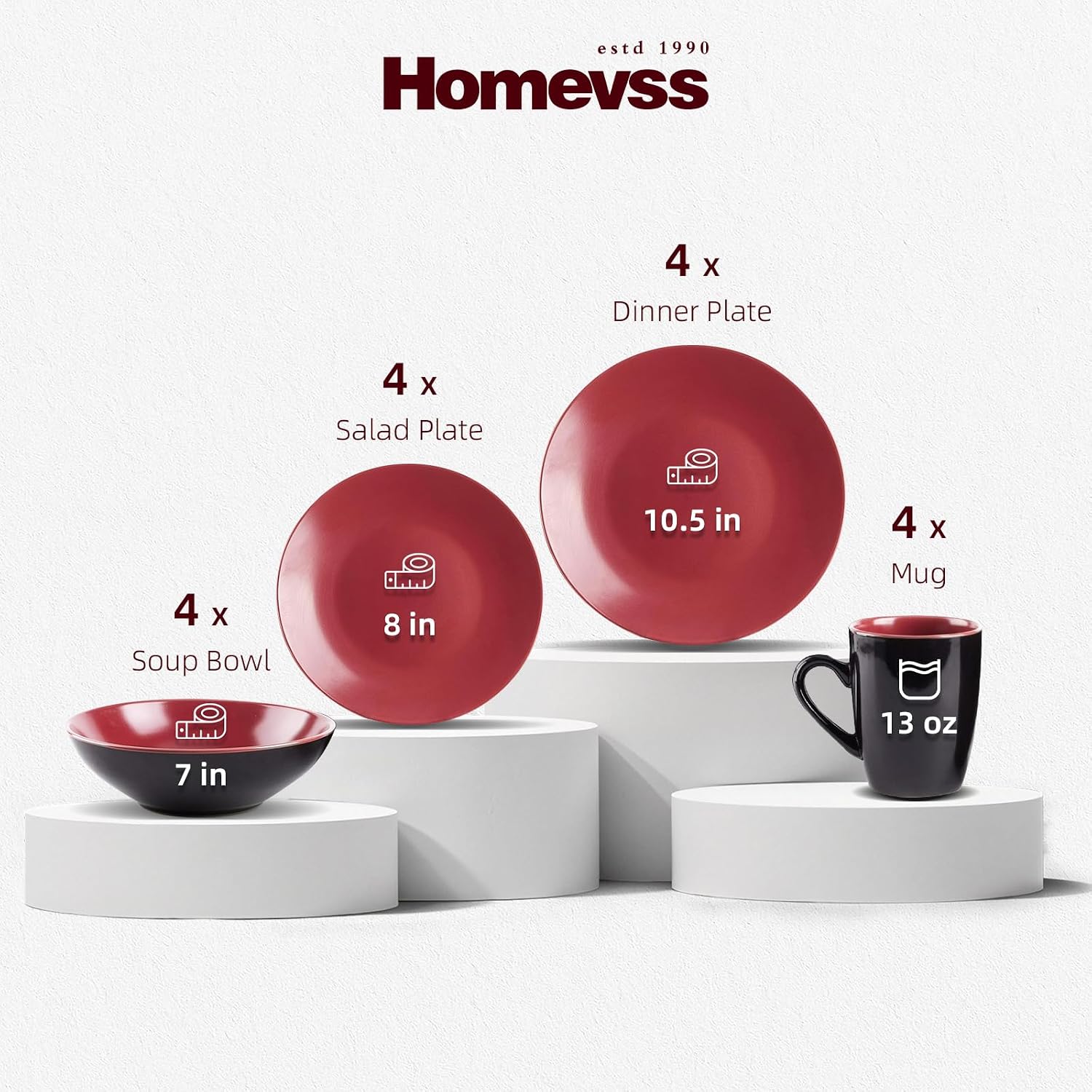 Stoneware Two-Tone Colors Life 16pc Dinner Set，Outside Shiny Black + Inside Matte Glaze Olive
