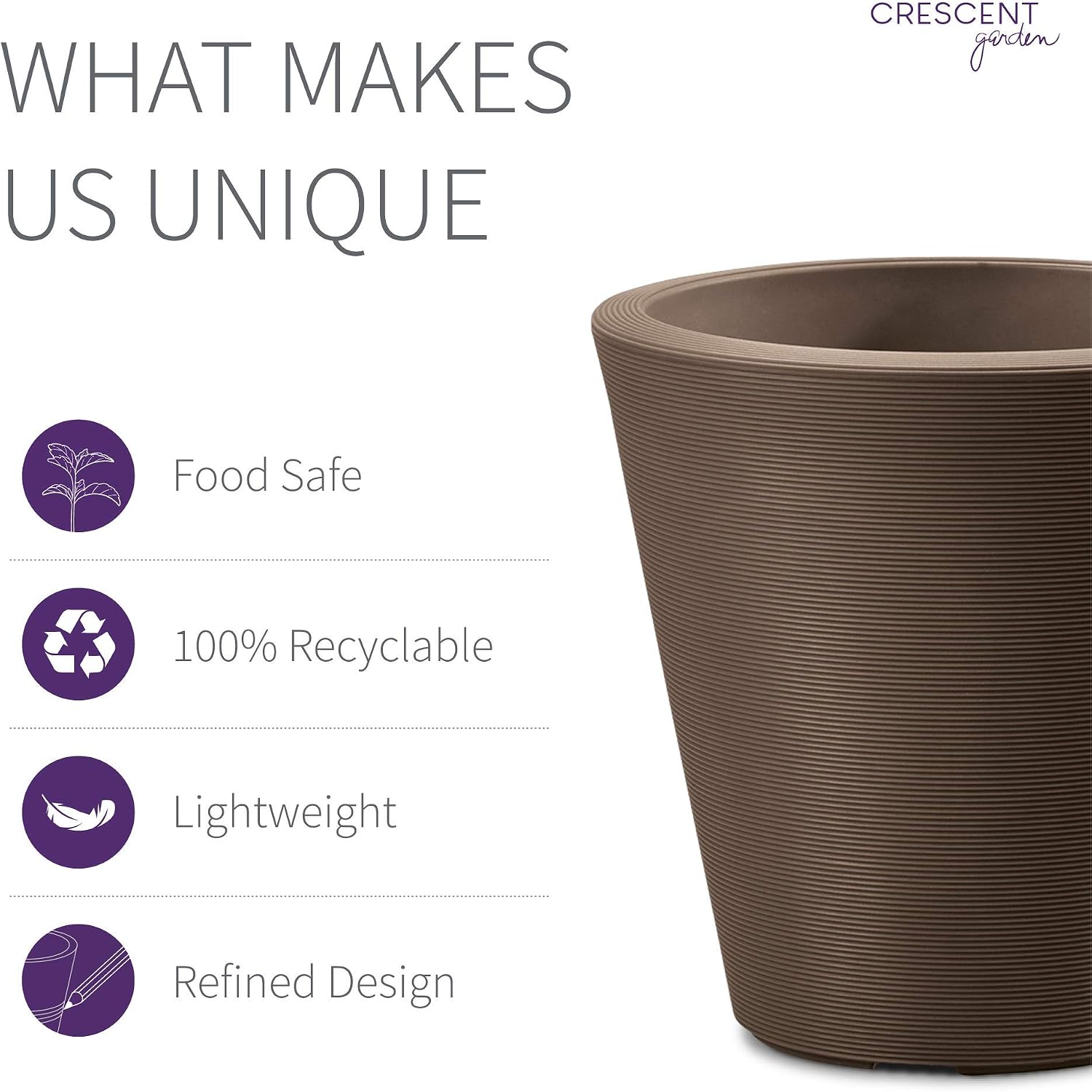 Crescent Garden Madison Planter– Weather-Resistant, Double Walled Indoor/Outdoor Plant Pot with Drain Hole – Durable All-Season Flower Container, 14" W (Cloud White)