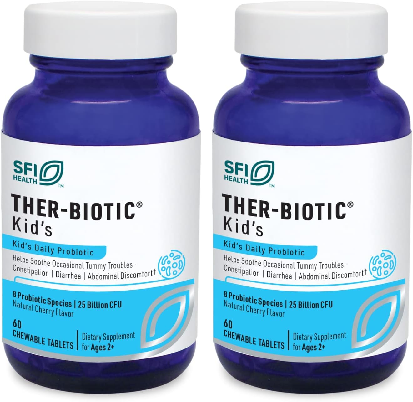 Klaire Labs SFI Health Ther-Biotic Kids Probiotic Chewables - Hypoallergenic Probiotics for Kids - 25 Billion CFU in Prebiotic Inulin - Cherry-Flavored (60 Chewable Tablets)
