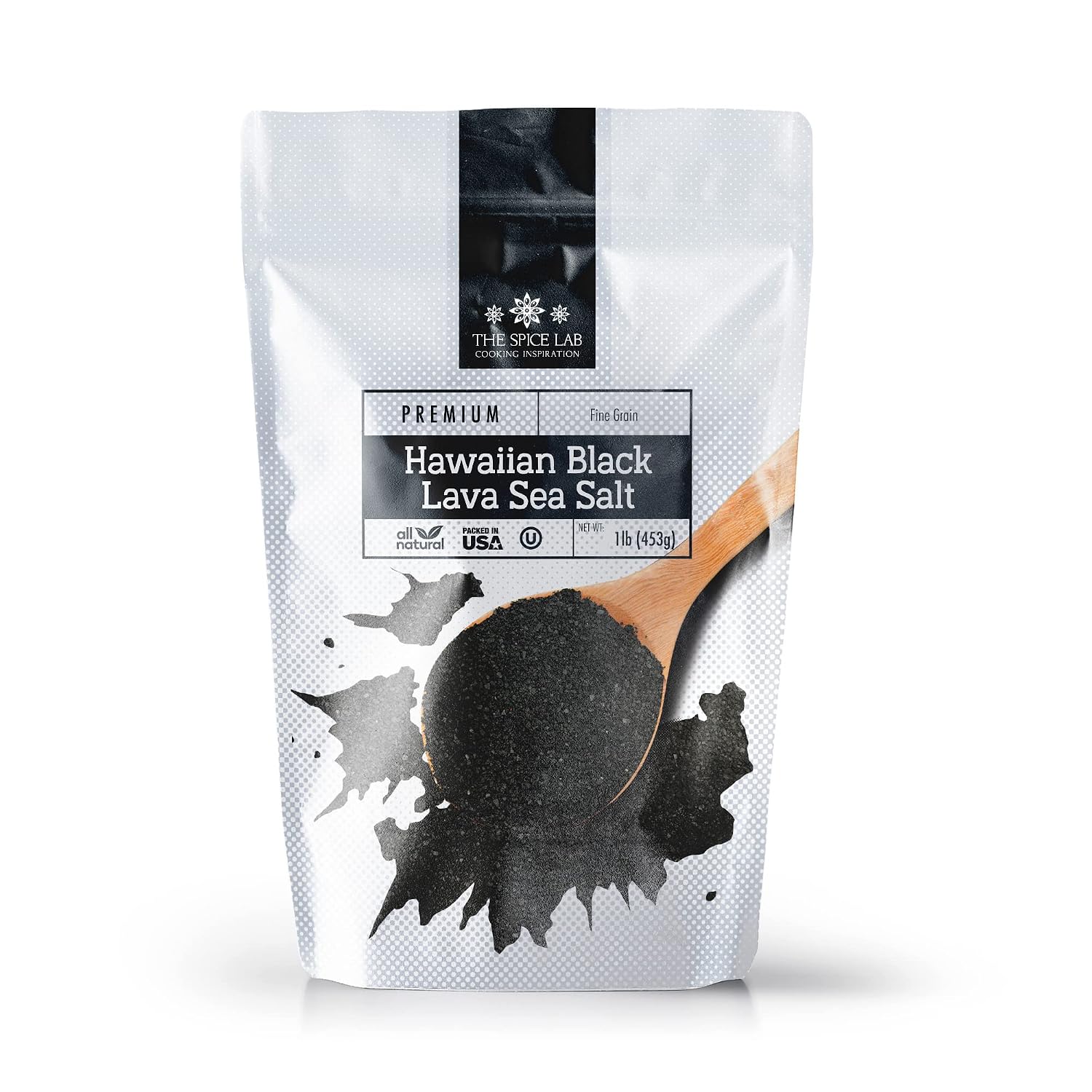 The Spice Lab Real Hawaiian Black Lava Salt, Fine, 1 lb | OU Kosher Gluten-Free Non-GMO Gourmet Salt - Authentic Hawaiian Black Salt - Halloween Margarita Salt