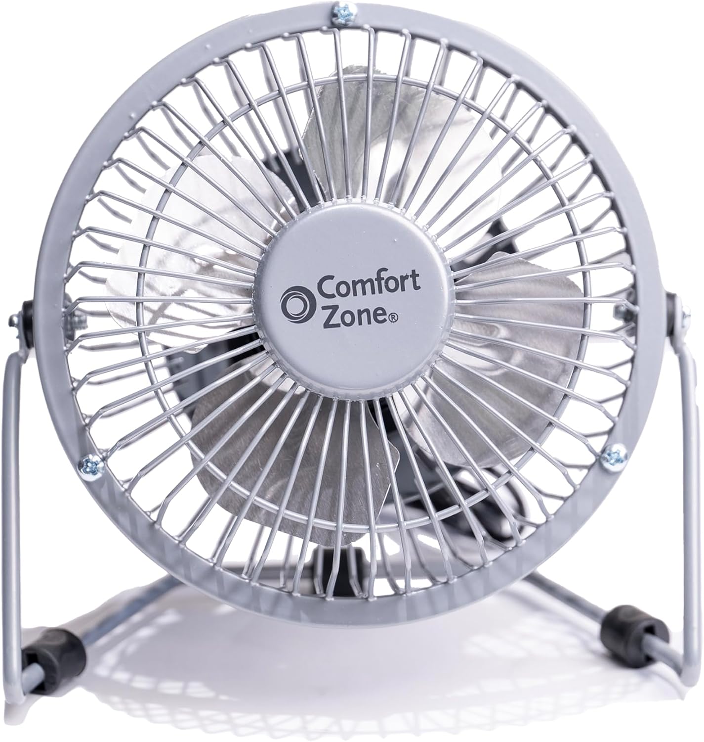 Comfort Zone 4-inch All-Metal Mini Desk Fan – High Velocity Portable USB Fan with 120V Wall Adapter