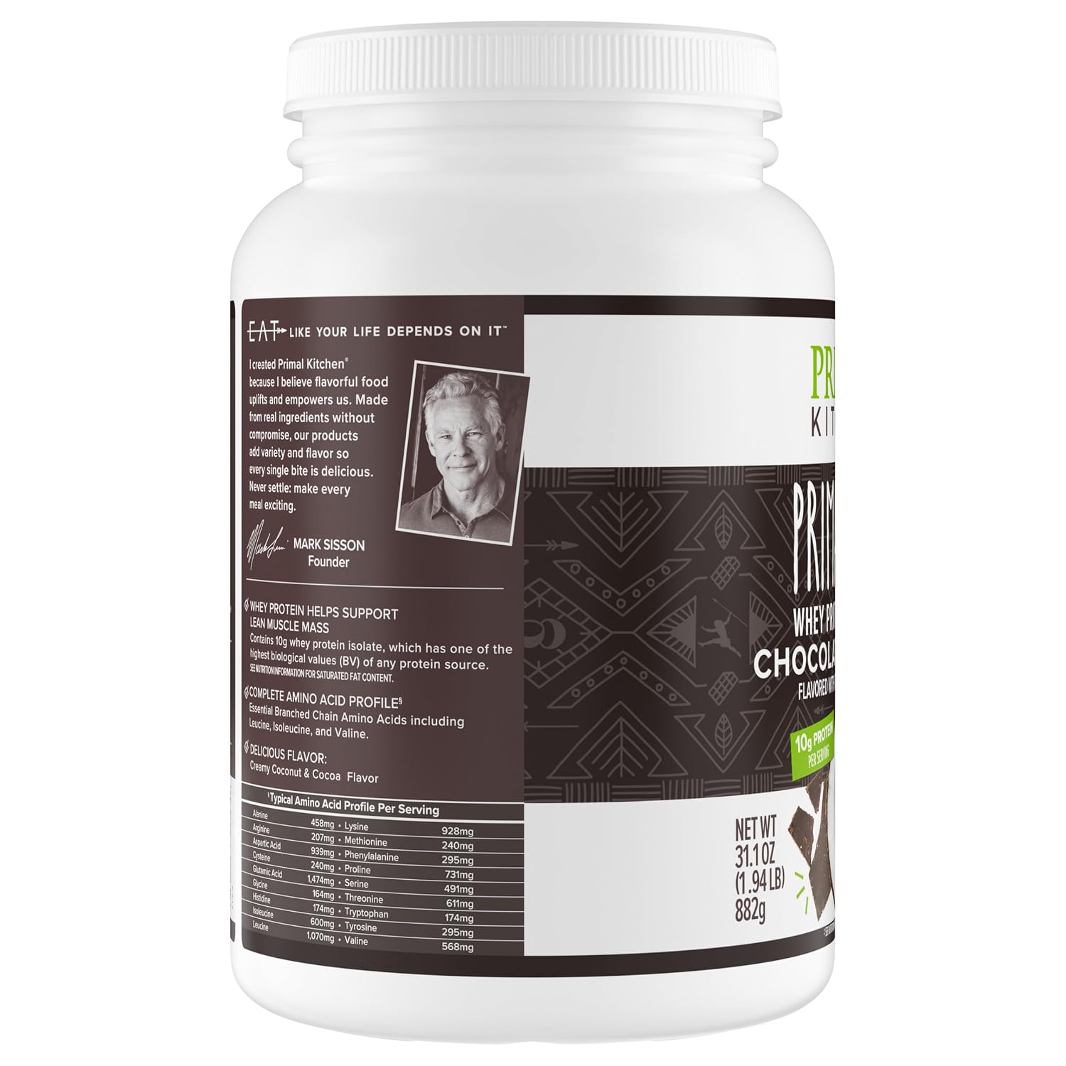 Primal Kitchen Primal Fuel Chocolate Coconut Whey Protein Powder, Gluten and Soy Free, 1.94 Pounds