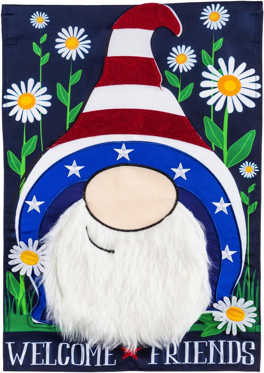Evergreen Flag Beautiful Patriotic Gnome Applique Garden Flag - 13 x 1 x 18 Inches Fade and Weather Resistant Outdoor Decoration For Homes