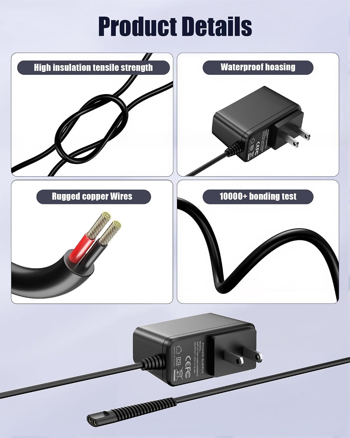 Charger Replacement for Braun Charger, 12V Power Cord Compatible with Braun Shaver Series 3/5/7/9/1/6/8