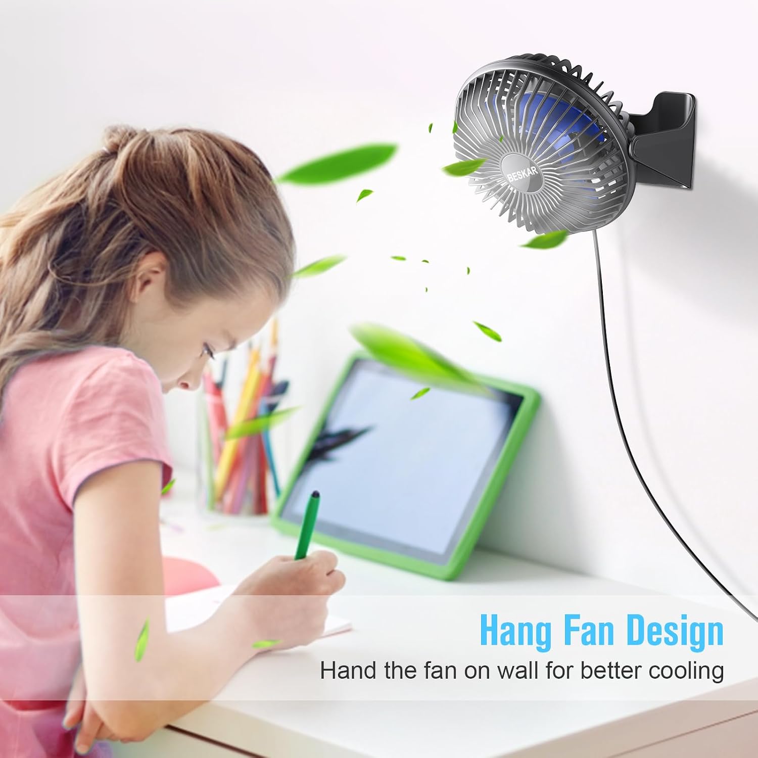 BESKAR USB Small Desk Fan, Portable Table Fans with 3 Speeds Strong Airflow