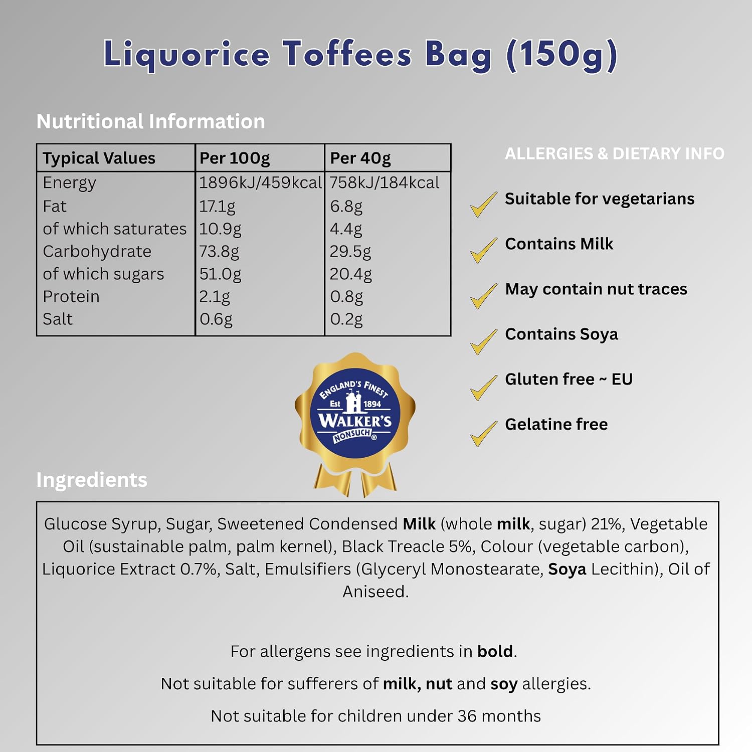 Walkers Nonsuch Liquorice Toffees Bag 5.29 Oz (Pack of 6) – Black Licorice Candy, British Chewy Toffee Candy, Old Fashioned Sweets