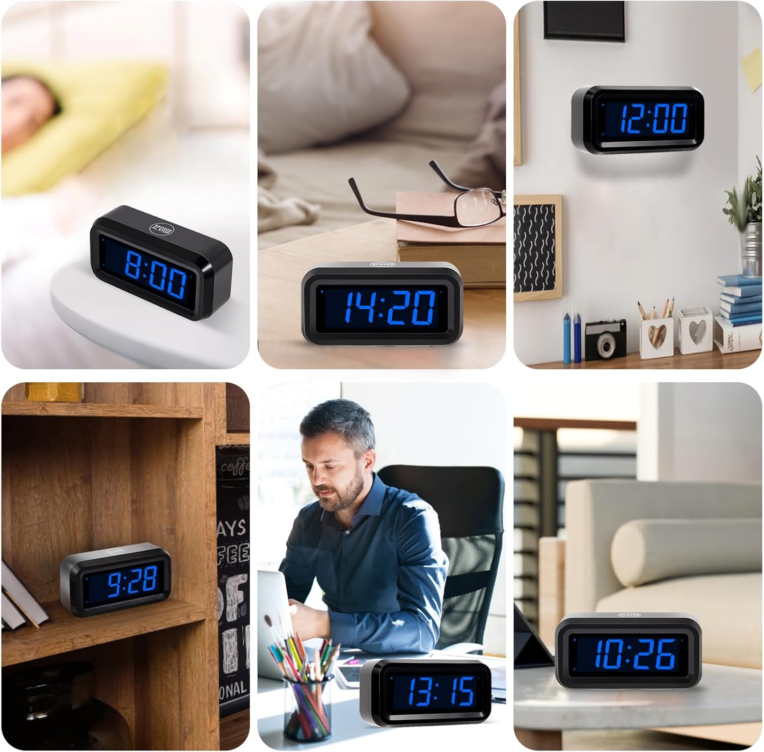 Digital Alarm Clock Battery Operated with LED Display for Bedrooms, Long Battery Life for 12 Months, 3 Brightness Adjustable, 12/24 Hour, Snooze, Black Case with Red Digits
