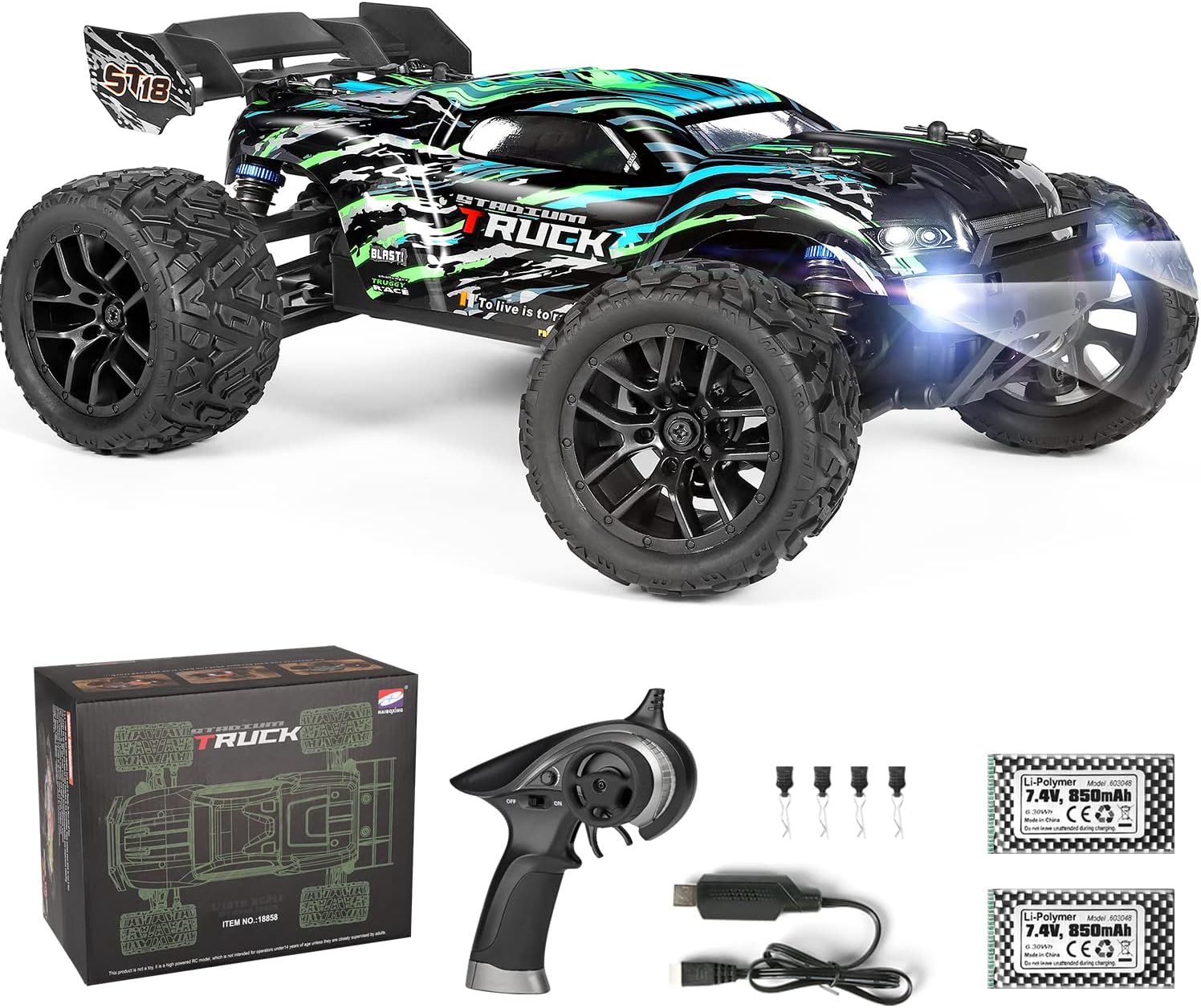 HAIBOXING RC Cars Hailstorm, 36+KM/H High Speed 4WD 1:18 Scale Waterproof Truggy Remote Control Off Road Monster Truck with Two Rechargeable Batteries