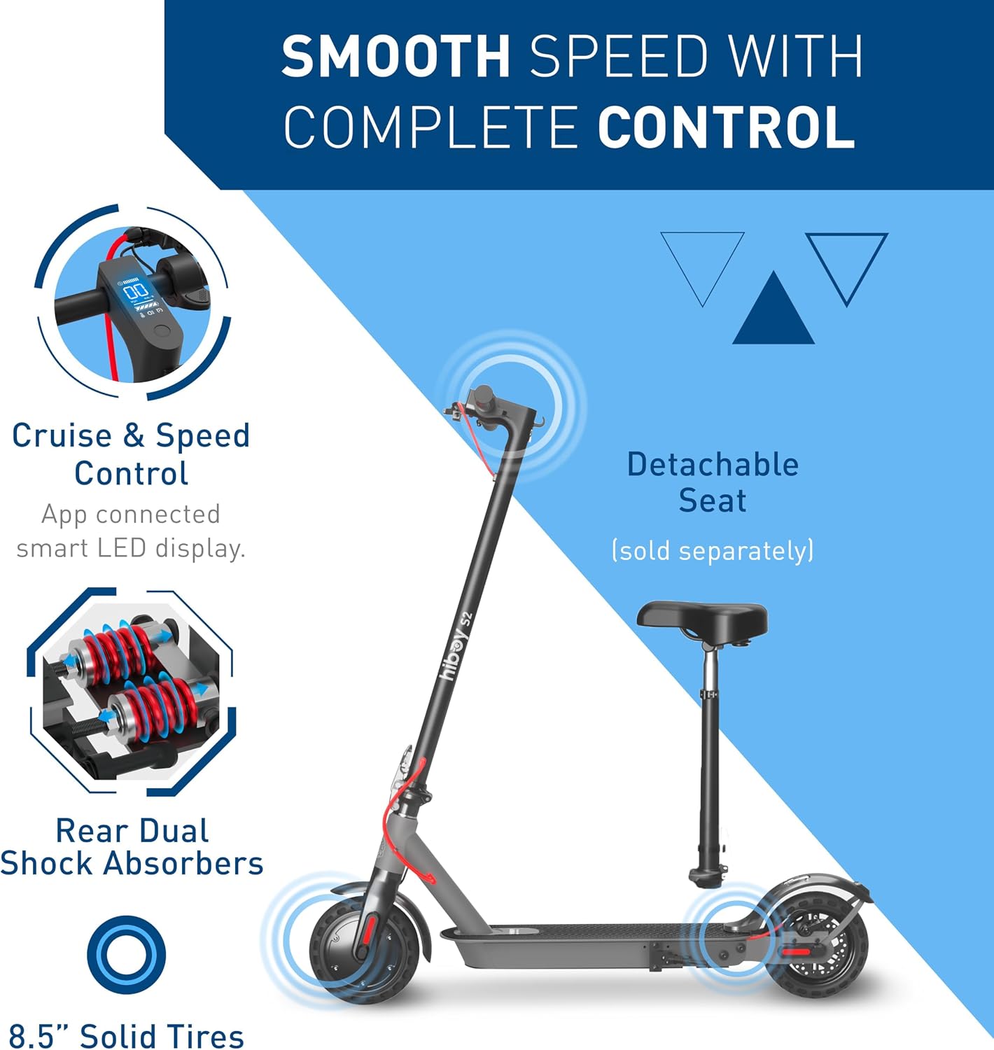 Hiboy S2 Electric Scooter - 8.5" Solid Tires - Up to 17 Miles Long-Range