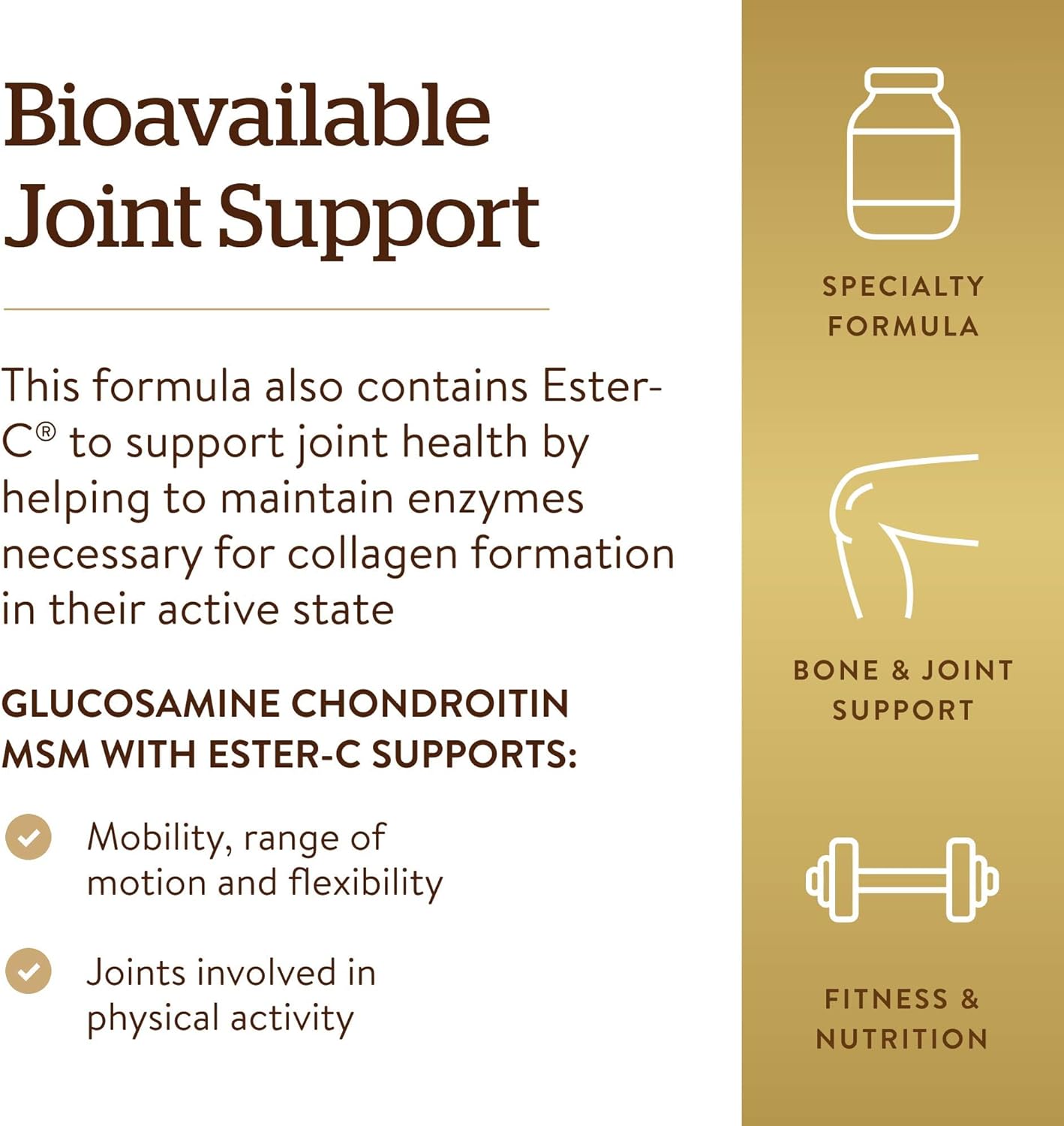 Solgar Extra Strength Glucosamine Chondroitin MSM w/Ester-C, 180 Tablets | Promotes Healthy Joints, Supports Comfortable Movement & Collagen Formation