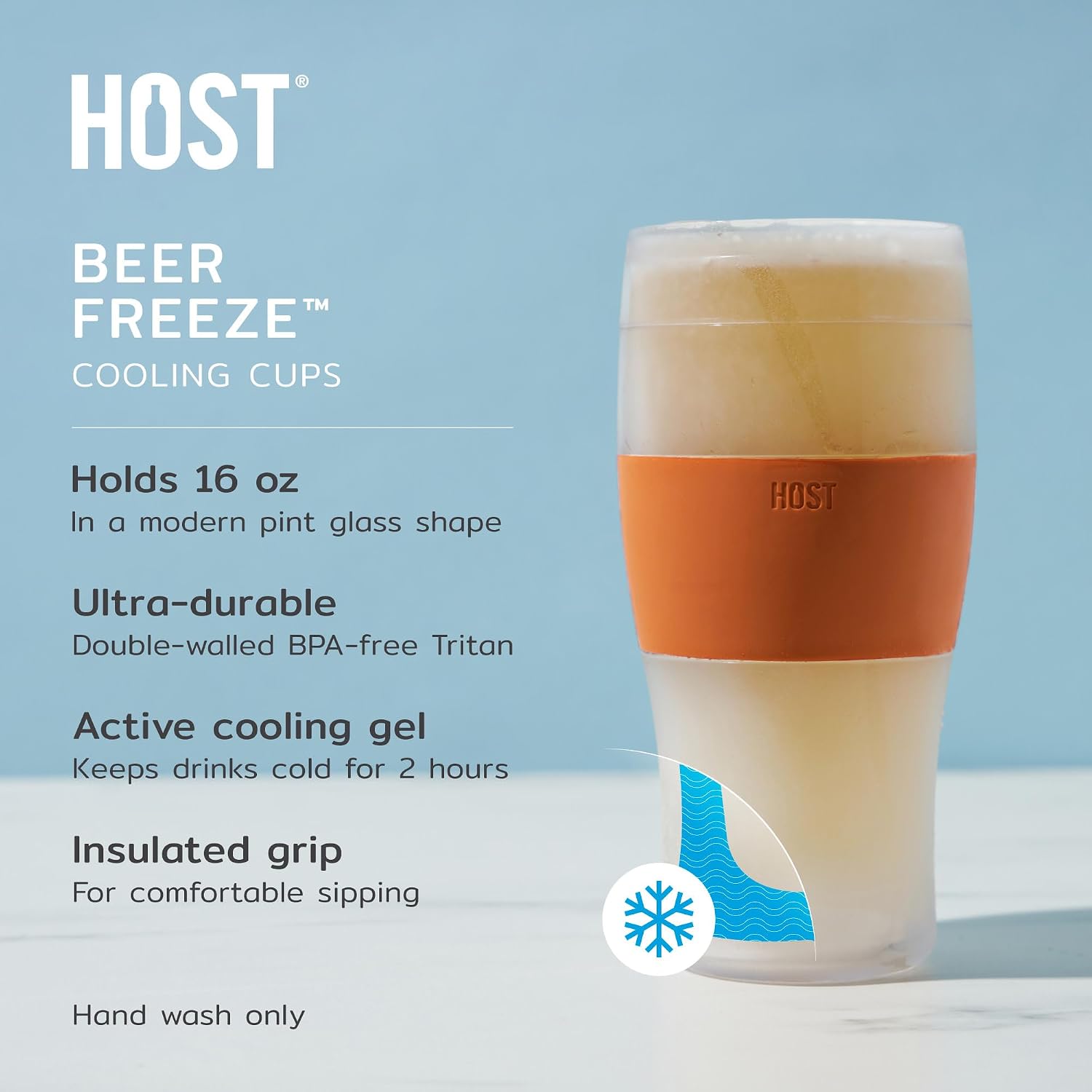 Host FREEZE Beer Glasses, Frozen Beer Mugs, Freezable Pint Glass Set, Insulated Pint Glass to Keep Your Drinks Cold, Double Walled Insulated Glasses