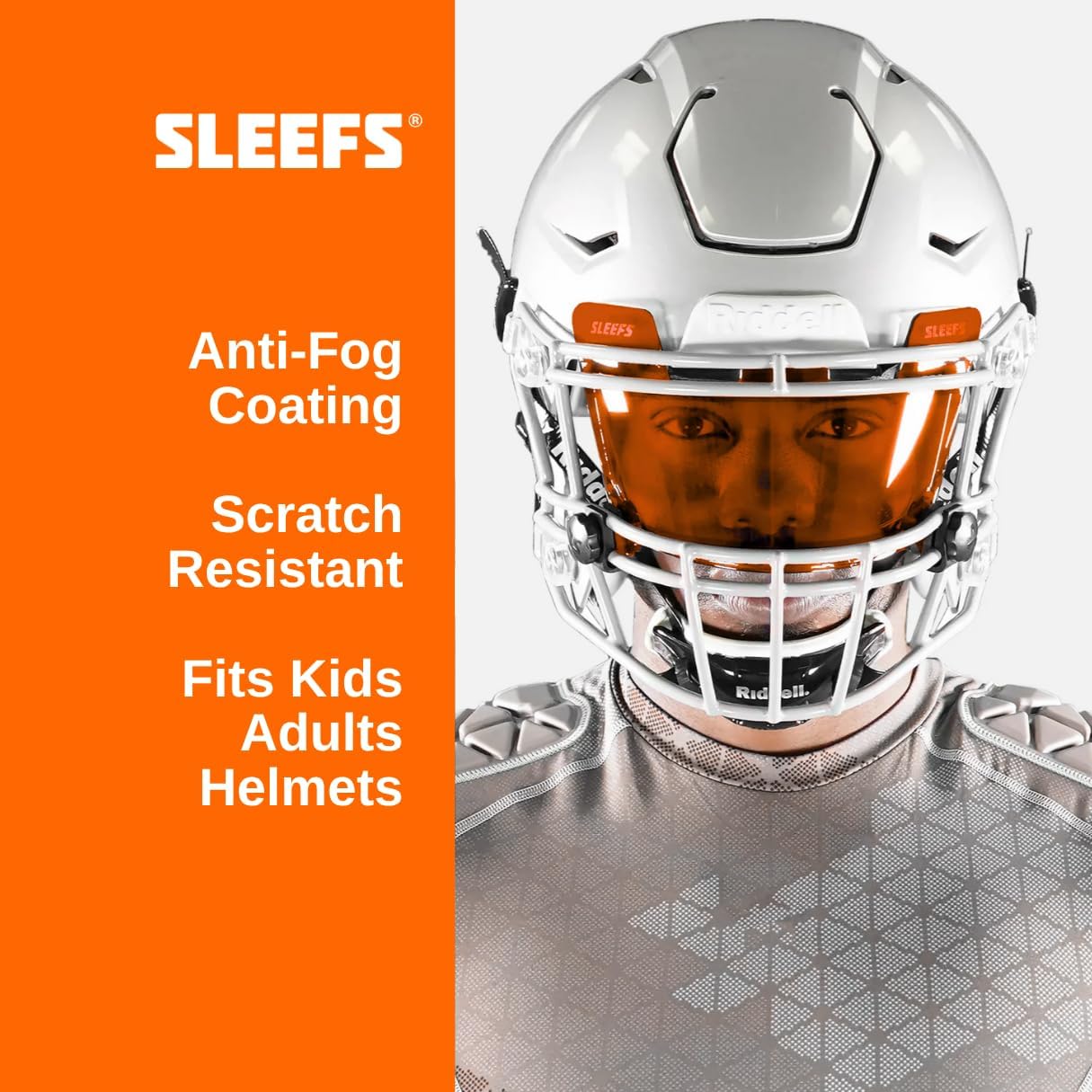 SLEEFS Clear Football Visor for Helmet - Professional Football Visor - Face & Eye Shield - Fits Youth & Adult Helmets - Includes Quick Visor Clips