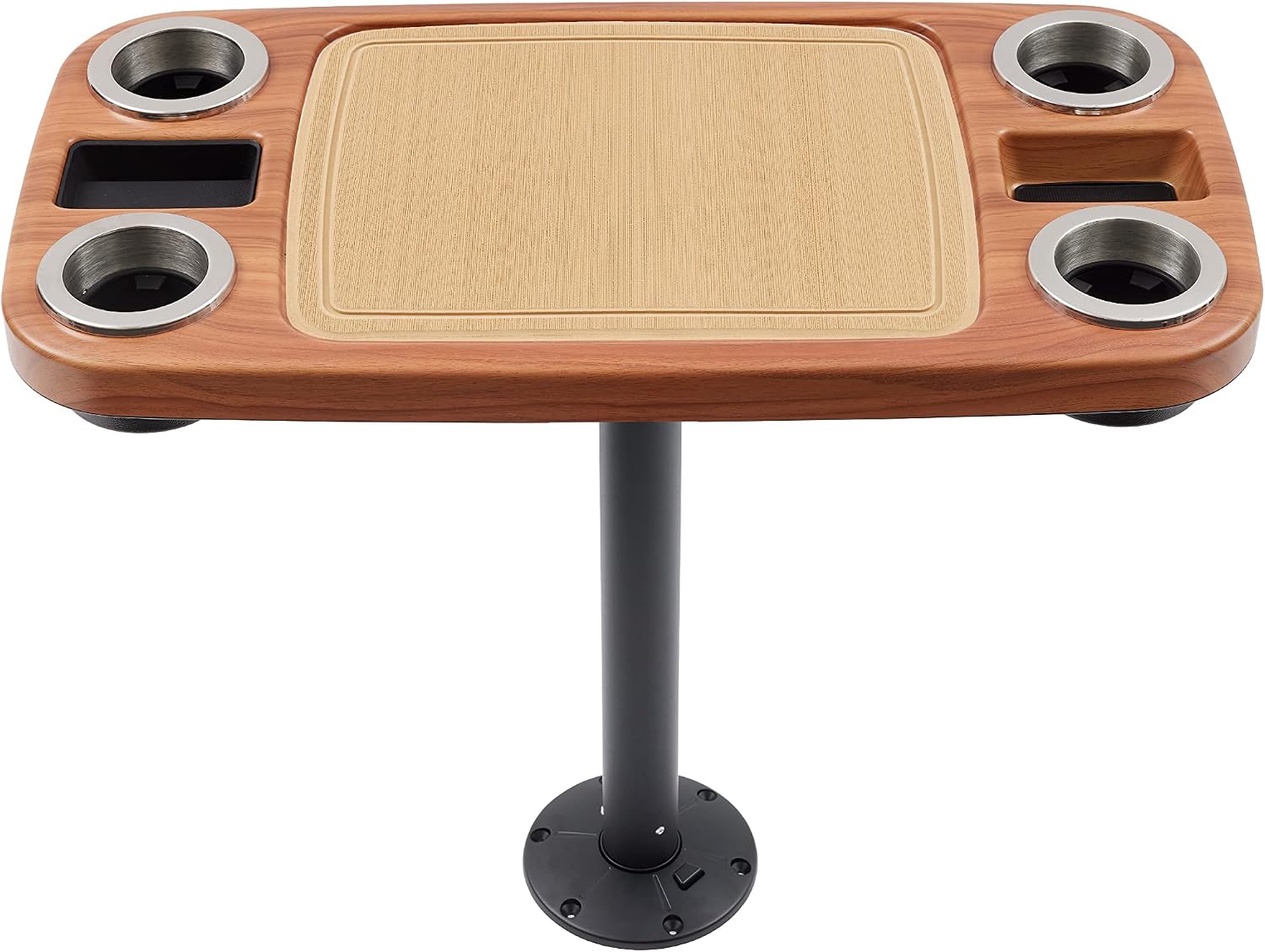 Manufacturers' Select ITC Boat Table Set - 18"x34" Removable Pontoon Boat Table with Center Non-Slip Mat, Pedestal Leg, 4 Drink Holders