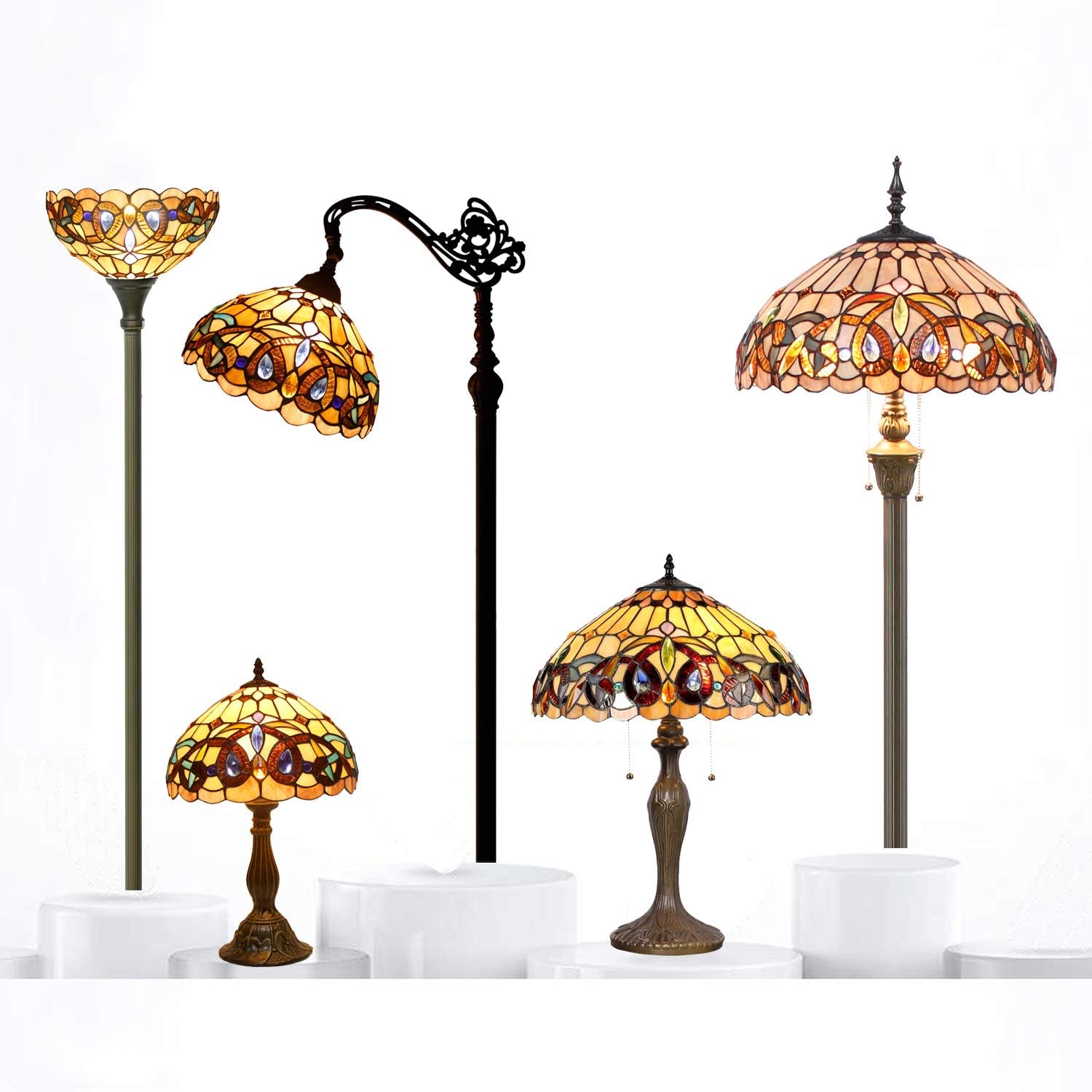 WERFACTORY Tiffany Floor Lamp Stained Glass Torchiere Standing Corner Light