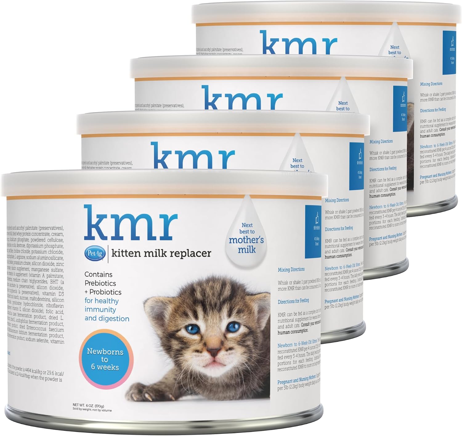 PetAg KMR Kitten Milk Replacer Powder - 6 oz, Pack of 4 - Powdered Kitten Formula with Prebiotics