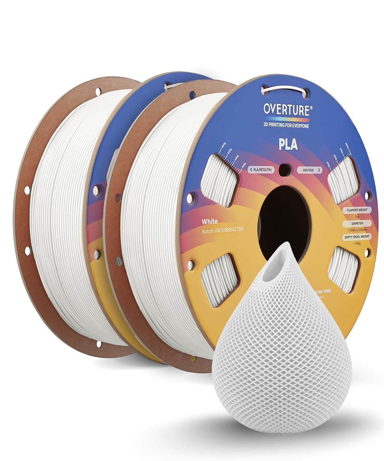 OVERTURE High Speed PLA Filament 1.75mm 3D Printer Filament,1kg White