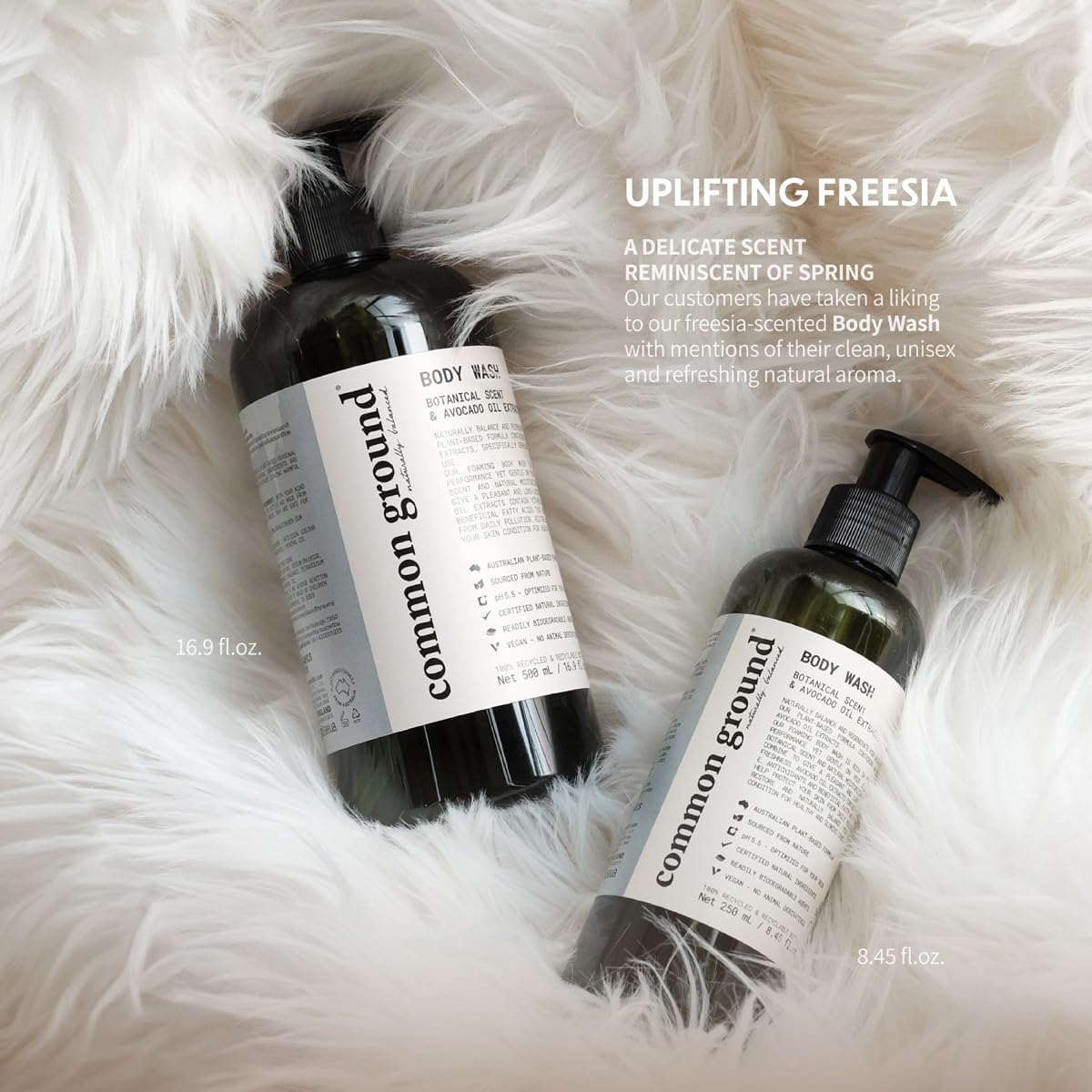 COMMON GROUND Natural Body Wash - Paraben & Cruelty Free, Vegan, Plant-Based, Botanical Freesia Scent & Avocado Oil Extracts - All Skin Types