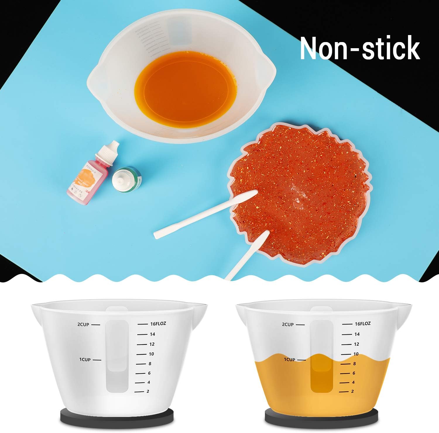 Gartful 500ml & 250ml Large Silicone Measuring Cups, Resin Mixing Cups for Epoxy, Jewelry Casting Molds, Acrylic Paint Pouring, Cup Making