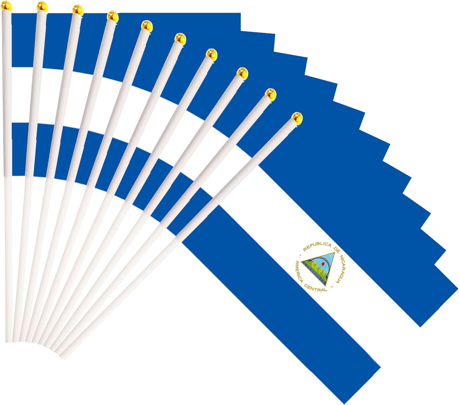 50 Pack Nicaragua Nicaraguan on Stick Flags,Small Mini Hand Held Nicaragua Nicaraguan Flags 5.5x8.3 Inch, Grand Opening, Carnival,Party Events Celebration