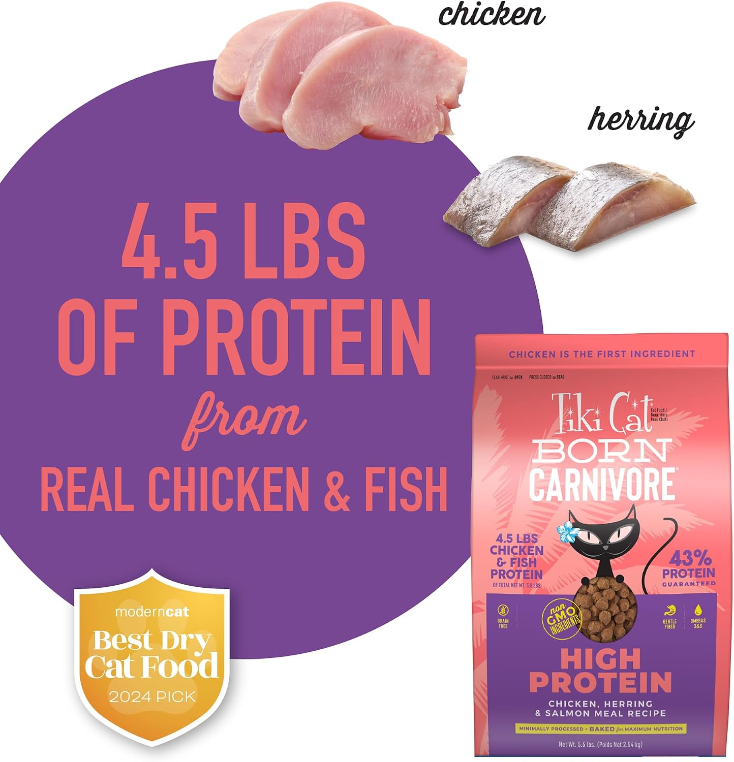 Tiki Cat Born Carnivore Dry Cat Food, Deboned Chicken & Egg, 2.8 lbs. Bag