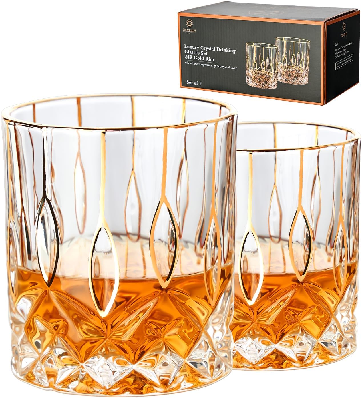 GLASKEY 12 oz Storm Japanese Whiskey Glasses Set of 4, Unique Cognac Glasses, Heavy Thick Bottom Bar Glass for Scotch Bourbon Rum Gin Water Cocktail,Gifts Men Gifts Ideas